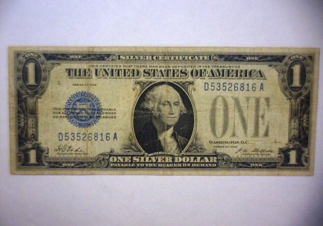 1928  One Dollar $1 Silver Certificate Funny Back,  🌟No Motto🌟