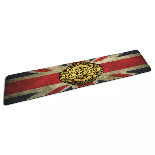 Personalised Union Jack Flag w/ Grunge Effect Rubber Bar Runner/Bar Mat - Small