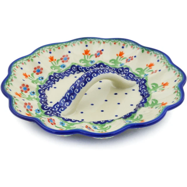 Polish Pottery Egg Plate 9" Spring Flowers