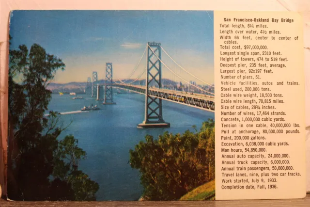 California CA San Francisco Oakland Bay Bridge Postcard Old Vintage Card View PC