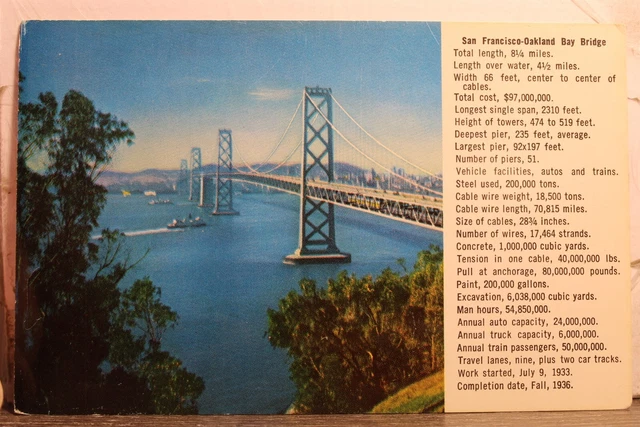 California CA San Francisco Oakland Bay Bridge Postcard Old Vintage Card View PC