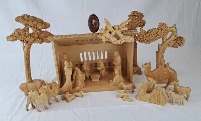 Vintage Wooden Hand Carved Chinese/Western Nativity Christmas Scene