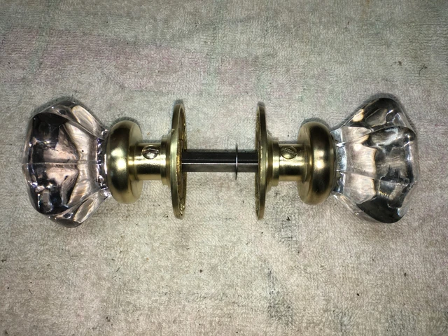 Antique glass crystal door knob set solid brass hardware refurbished 8 point