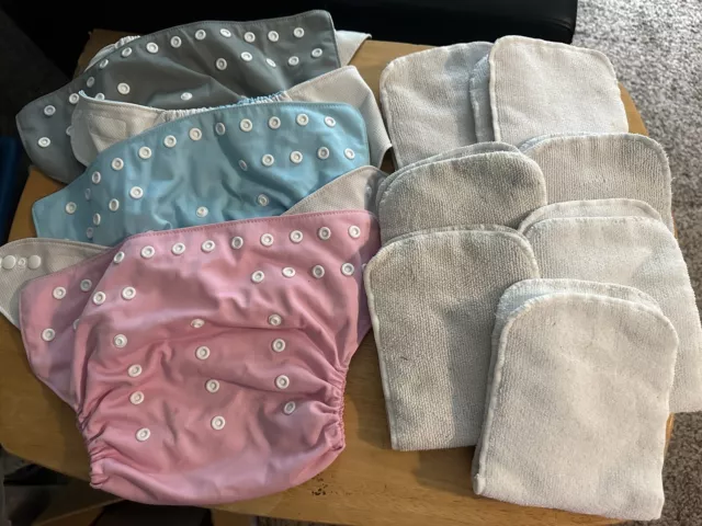 3 W/7 Inserts Baby Cloth Diapers One Size Adjustable Washable Reusable