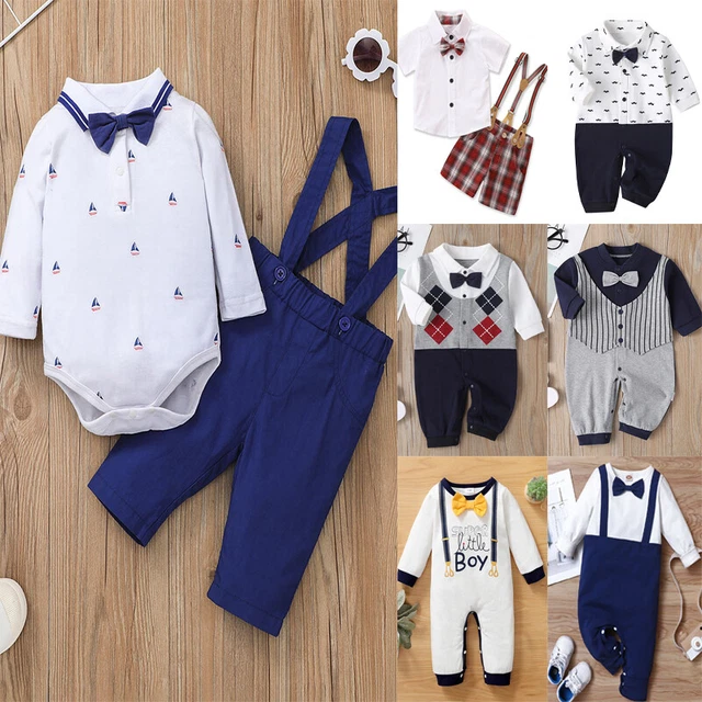 Newborn Baby Boys Gentlemen Outfits Long Sleeve Bowtie Rompers Jumpsuit Clothes