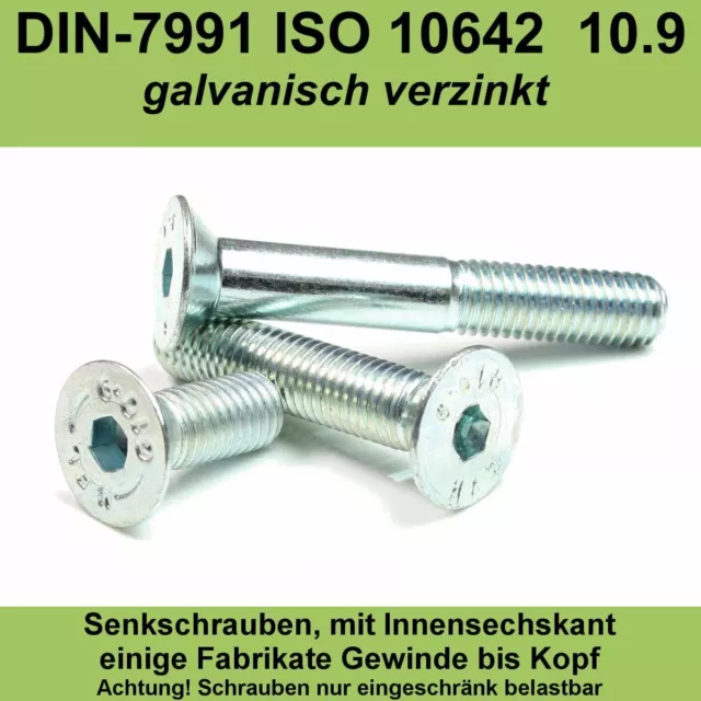 M6 DIN 7991 Senkschrauben Innensechskant Senkkopf-Schrauben verzinkte 10.9 M6x