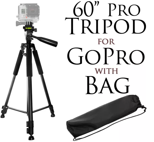 60" Pro Series Tripod for GoPro HERO10,9,8,7,6, 5, 4, 3+, 3, 2, 1, Fusion Camera