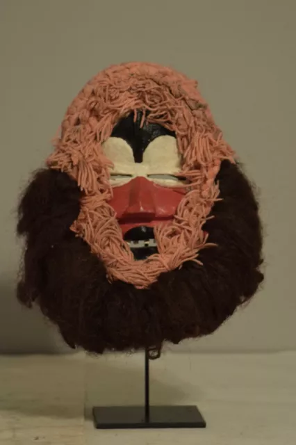 African Mask Dan Tibal Pink Yarn Hair Teeth Red Face Mask Congo Liberia