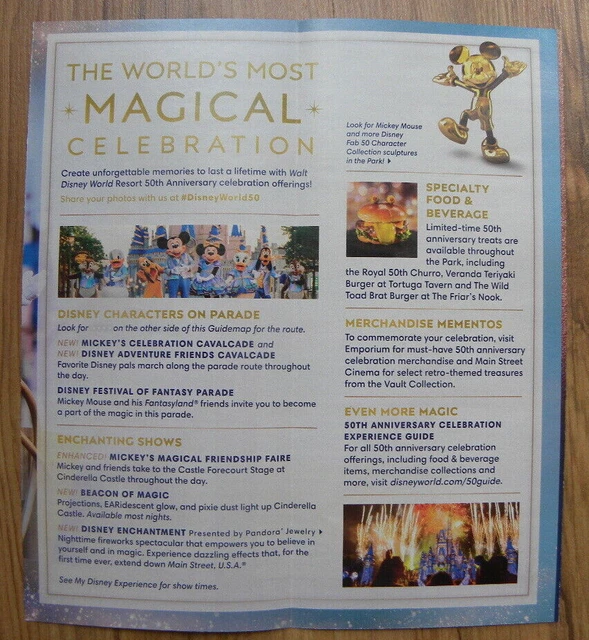 WALT DISNEY WORLD Magic Kingdom Guide map Brochure 50th Anniversary ...