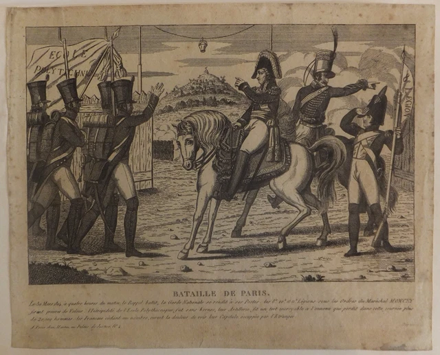 Ecole Polytechnique bataille de Paris du 30 mars 1814 gravure XIXème siècle
