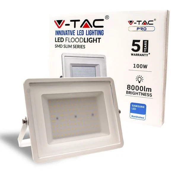 Faro Proiettore LED SMD Con Chip Samsung 100w Corpo Bianco IP65   V-Tac