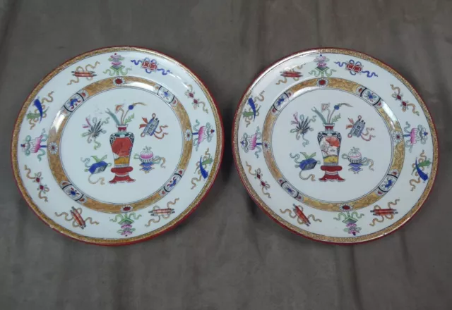 PAIRE DE PETITES ASSIETTES anciennes, en MINTON Woodseat. Décor japonisant.