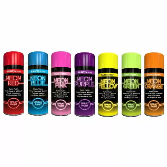 7 Pack All NEON Spray Paint Purpose Aerosol Primer Gloss Metal Plastic 200ml