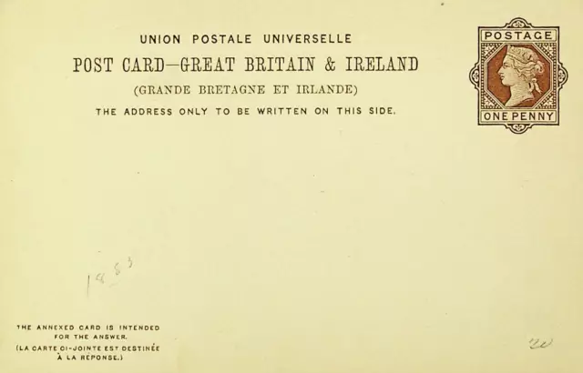 Gb & Reland Unused 1 Penny Qv Upu Postal Stationery Card With Paid Reply