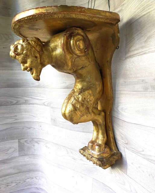 Antique 18th Century Italian Giltwood Carved Satyr Wall Hung Console Louis 15th