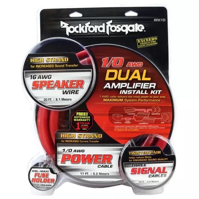 Rockford Fosgate RFK1D 1/0 AWG Dual Amplifier Wiring Kit Car Audio Amp NEW