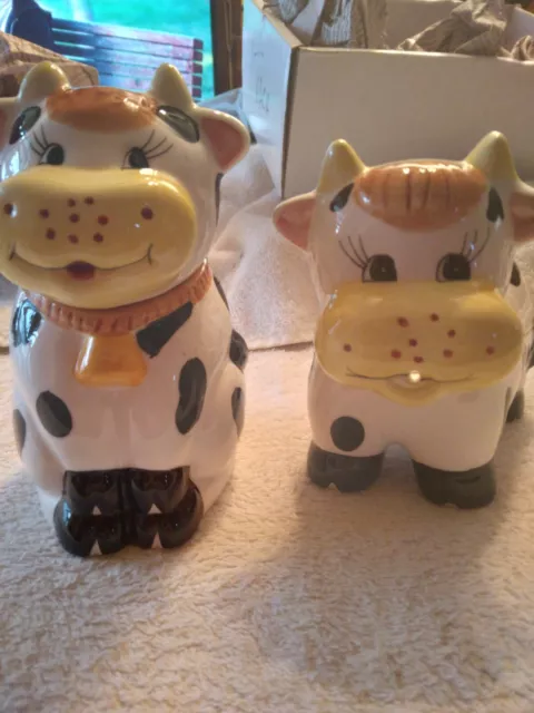 Cow Creamer & Sugar Vintage Houston Harvest Holstein Collectibles Figurines EUC