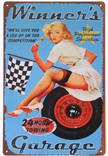 Plaque Murale Métal Pin-up Relais Routier Vintage - 30x20 Cm - Déco Rétro - Neuf