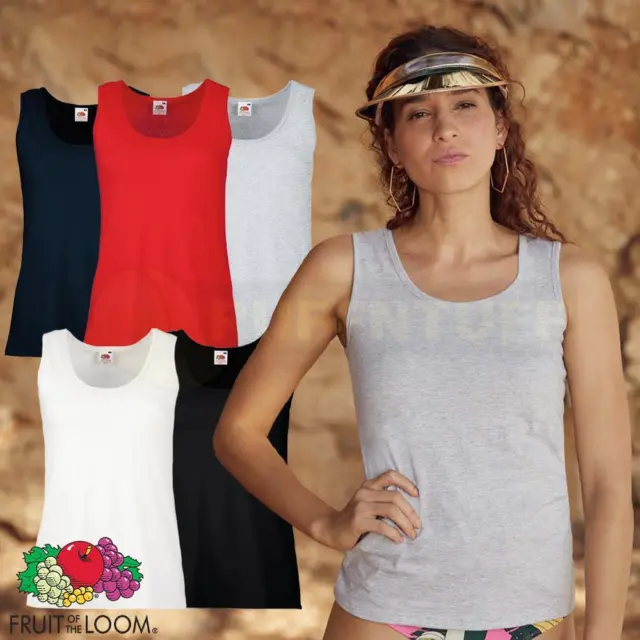 Fruit of the Loom Ladies Vest Plain 100% Cotton Womens Girls Casual Tank Top