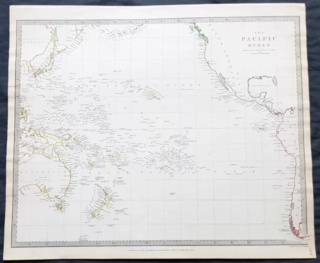 1840 SDUK Antique Map Pacific Ocean North America Australia New Zealand (24668)