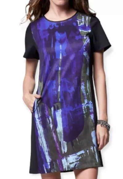 Simply Vera Vera Wang short sleeve black multicolor shift dress size XL