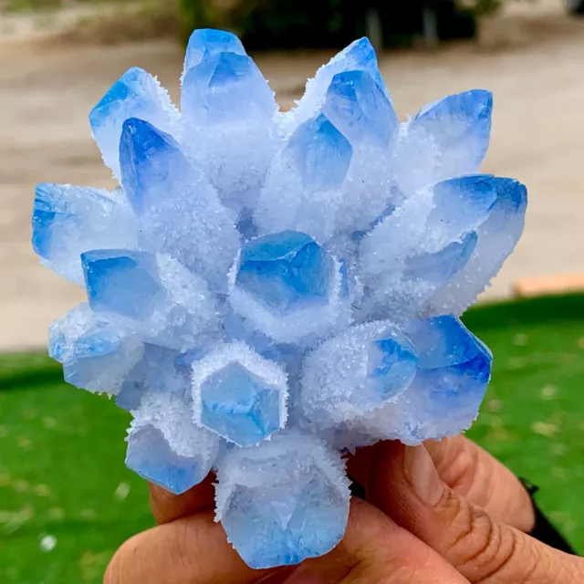 349G New Find sky blue Phantom Quartz Crystal Cluster Mineral Specimen Healing