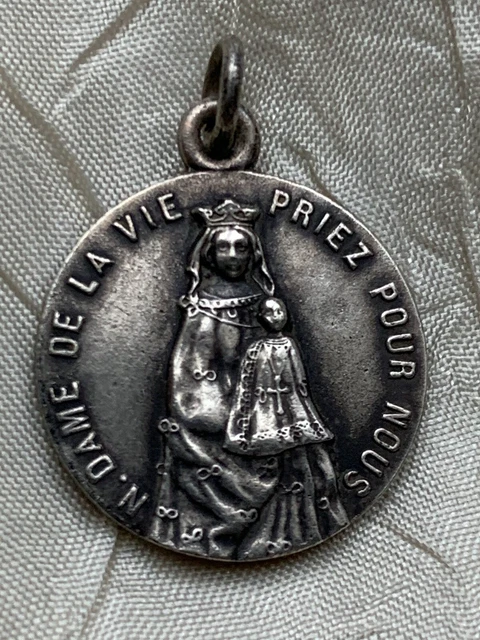 French Antique Silver Medal N. De la Vie - Priez pour Nous -St Martin Belleville