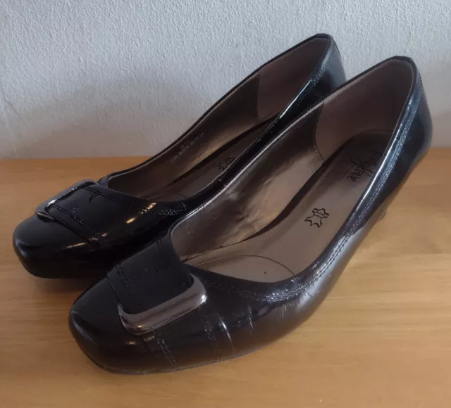 M&S Footglove Court Shoes UK 6.5 Black Patent Leather Low Heel  Slip On VGC