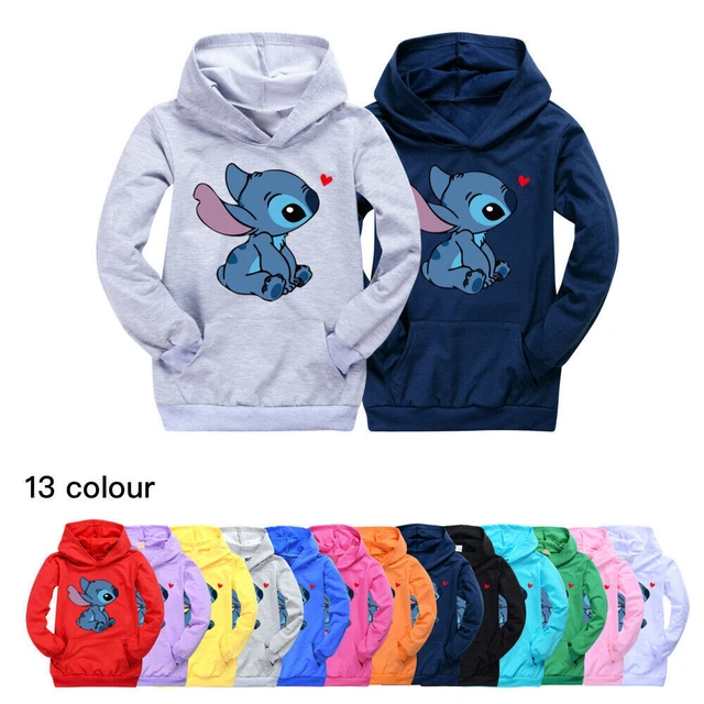 Felpa con cappuccio per bambini Lilo e punto stampata su tasca pullover manica lunga
