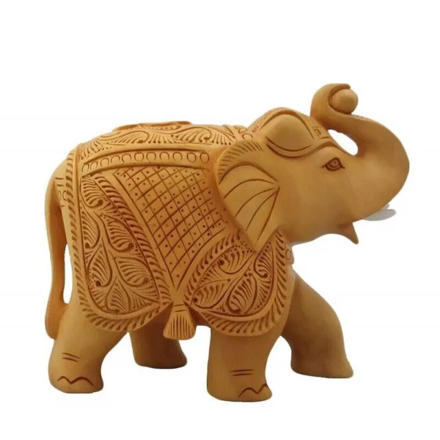 Estatua de elefante hecha a mano de madera tallada fina trompa de elefante...