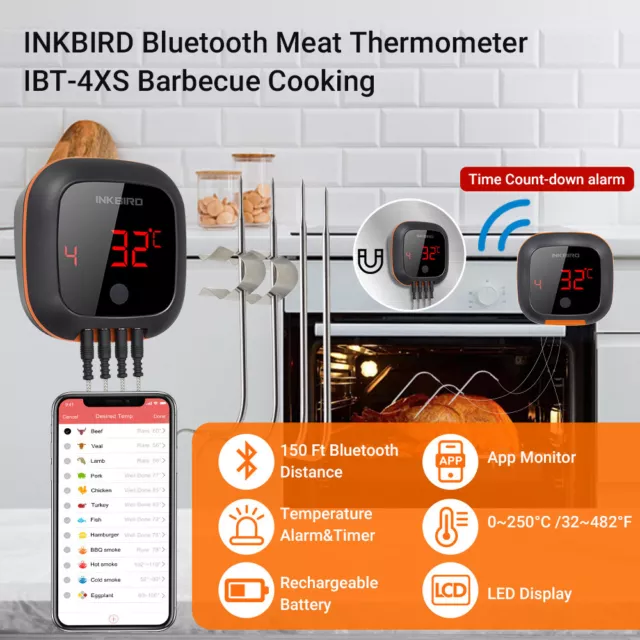 Inkbird Digital Thermometer Bluetooth Meat Smoker Thermometer Probe BBQ Wireless