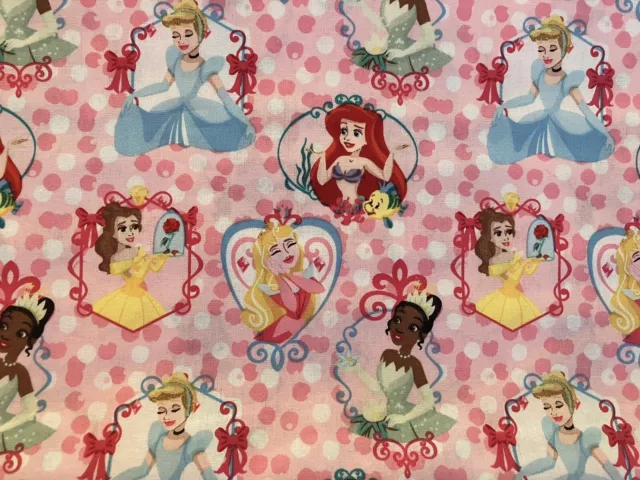 Disney Princess Gem Frames Pink Fabric 3 Yds Ariel Tiana Belle Aurora Cinderella