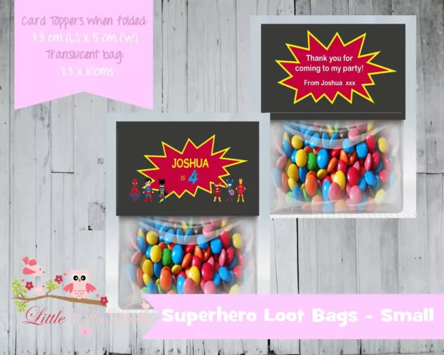 Personalised Birthday Lolly/Loot Bag & Topper - Superhero Boy & Girl Wonderoman