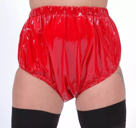 PVC Adult Baby Incontinence Diaper Rubber Trousers Red Shiny Size S-3XL