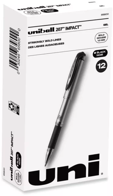 65800 Uni-Ball Signo Gel Impact 207 Rollerball Pen, 1.0mm Bold, Black Pack of 12