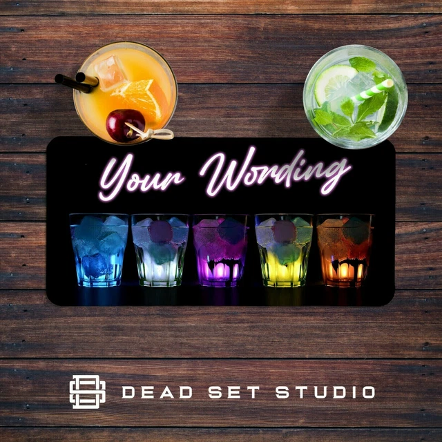 Personalisierter Barläufer, maßgeschneiderte Barmatte, Shots Cocktailbar, Überlaufmatte, Barschild
