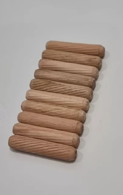 50 PACK 8mm x 40mm HARDWOOD WOODEN DOWELS CHAMFERED FLUTED WOOD DOWEL  GROOVED