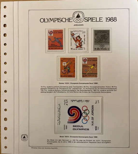 Olympische Spiele 1988, Jordanien, postfrisch in 1 Vordruckblatt