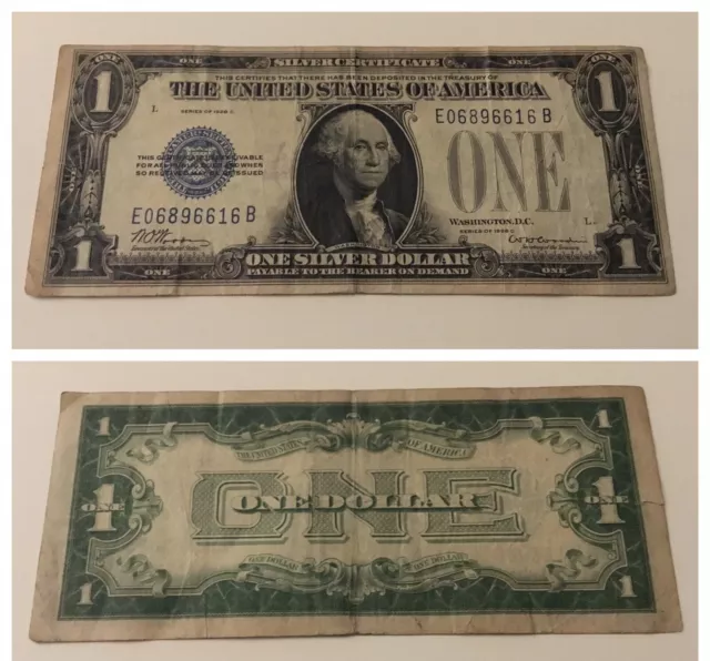 Vintage Rare 1928-C Silver Certificate One Dollar Bill Woods Woodin Funnyback