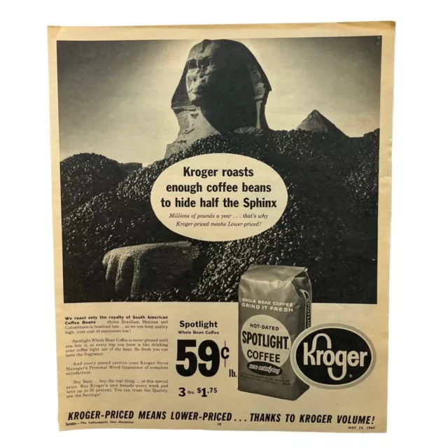 Kroger Grocery Store Vintage Print Ad 1964 Sphinx Spotlight Coffee