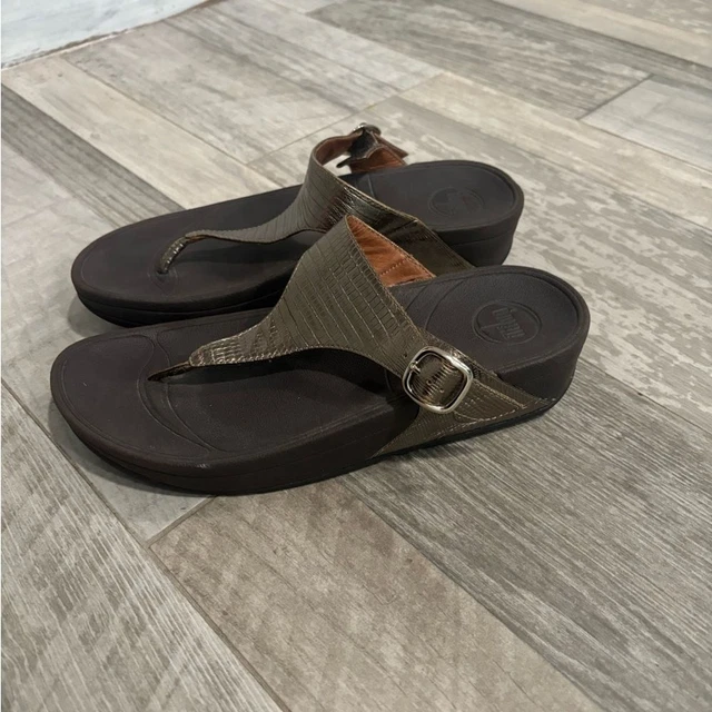 Fit Flop The Skinny Gold Brown Thong Buckle Sandal Flip Flop Comfort Womens Sz 8