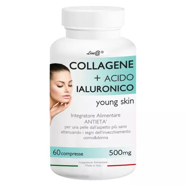 COLLAGENE + ACIDO IALURONICO Line@ 60 cpr ANTIRUGHE e anti-età PELLE TONICA 2