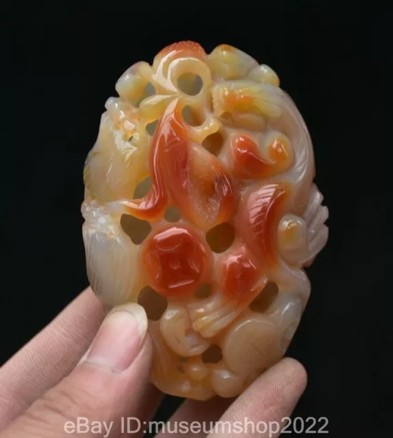 3.4" Old Chinese Hongshan Culture Hetian Jade Carved Dragon Fish Amulet Pendant