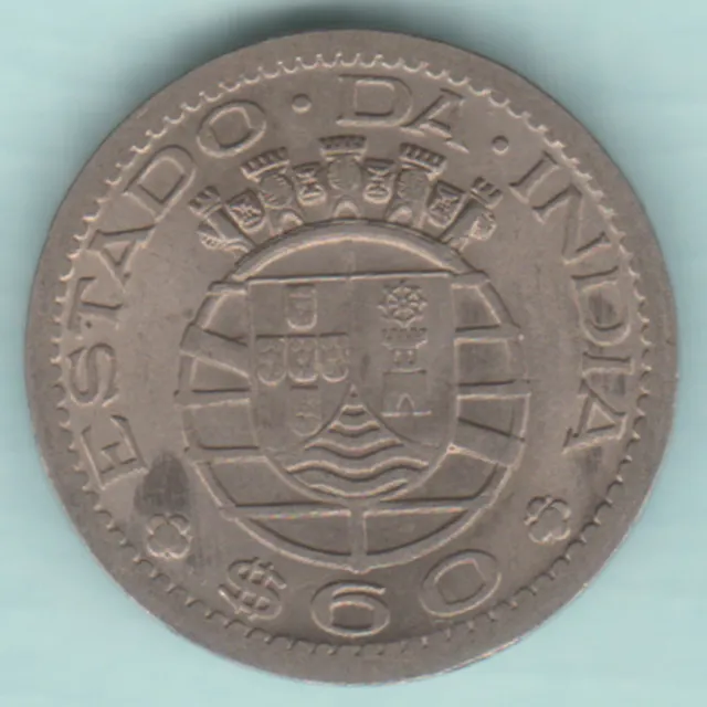 Portuguese India Goa 1958 Sixty Centavos Nickel Coin In Top Grade