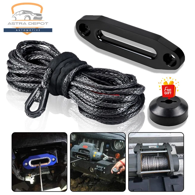 Black 3/16" X 50' 5400LBS Synthetic Winch Rope 6" Hawse Fairlead Stopper ATV UTV