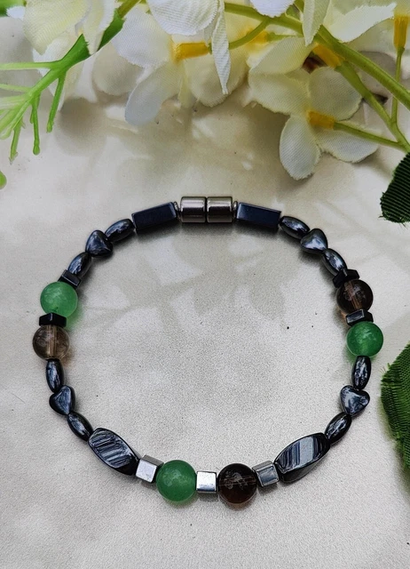 Hematite Therapy Bracelet with Aventurine and Smoky Quartz 8.75" Women