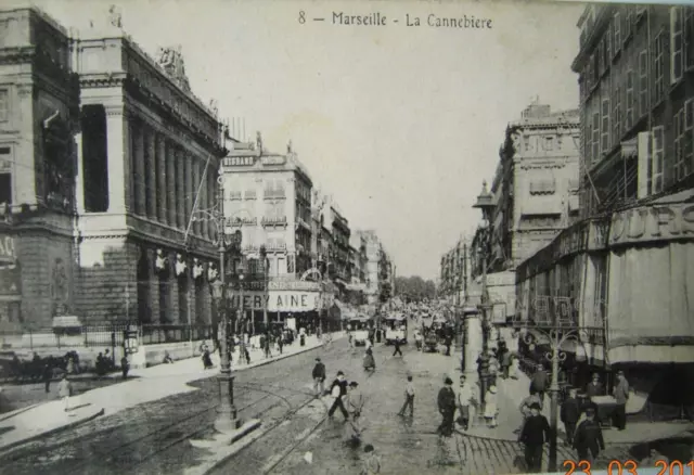 CPA années 1920 MARSEILLE "La Cannebière, le Palais de la Bourse,Tramways TBE