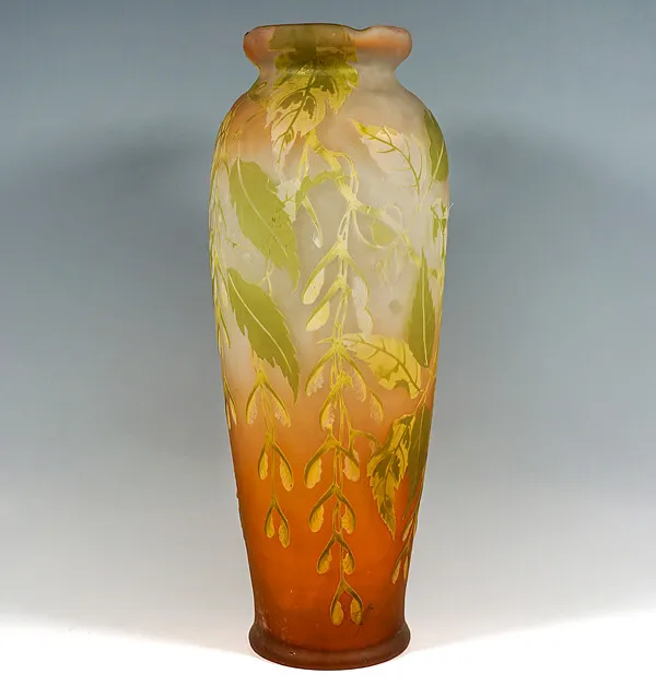 Emile Galle Large Art Nouveau Cameo Vase With Eschen-Ahorn Decor Um 1900 Height: