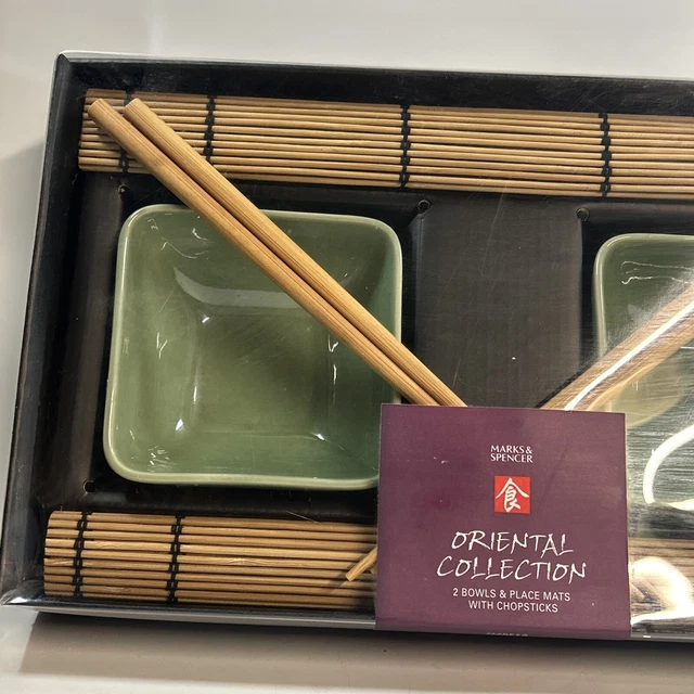 MARKS AND SPENCER Oriental Collection 2 Ceramic Bowls Chopsticks