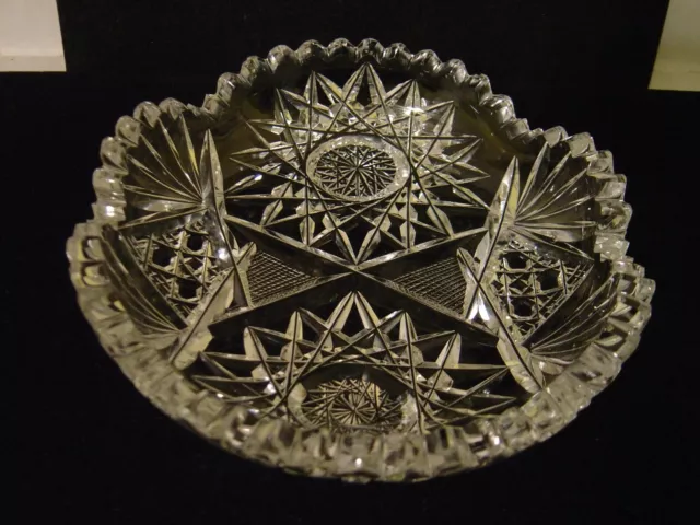 Vintage American Brilliant Small Round Cut Glass Bowl With Hobstars And Fans 5"